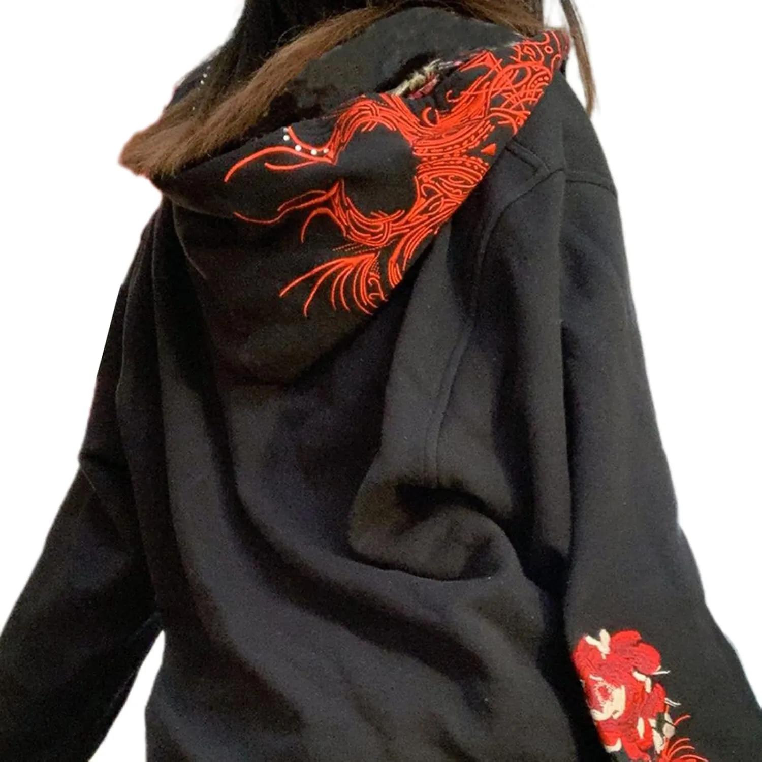 Women Zip Up Hoodie Y2k Vintage Skeleton Graphic Oversized Hooded Sweatshirt Aesthetic Jacket Grunge Clothes