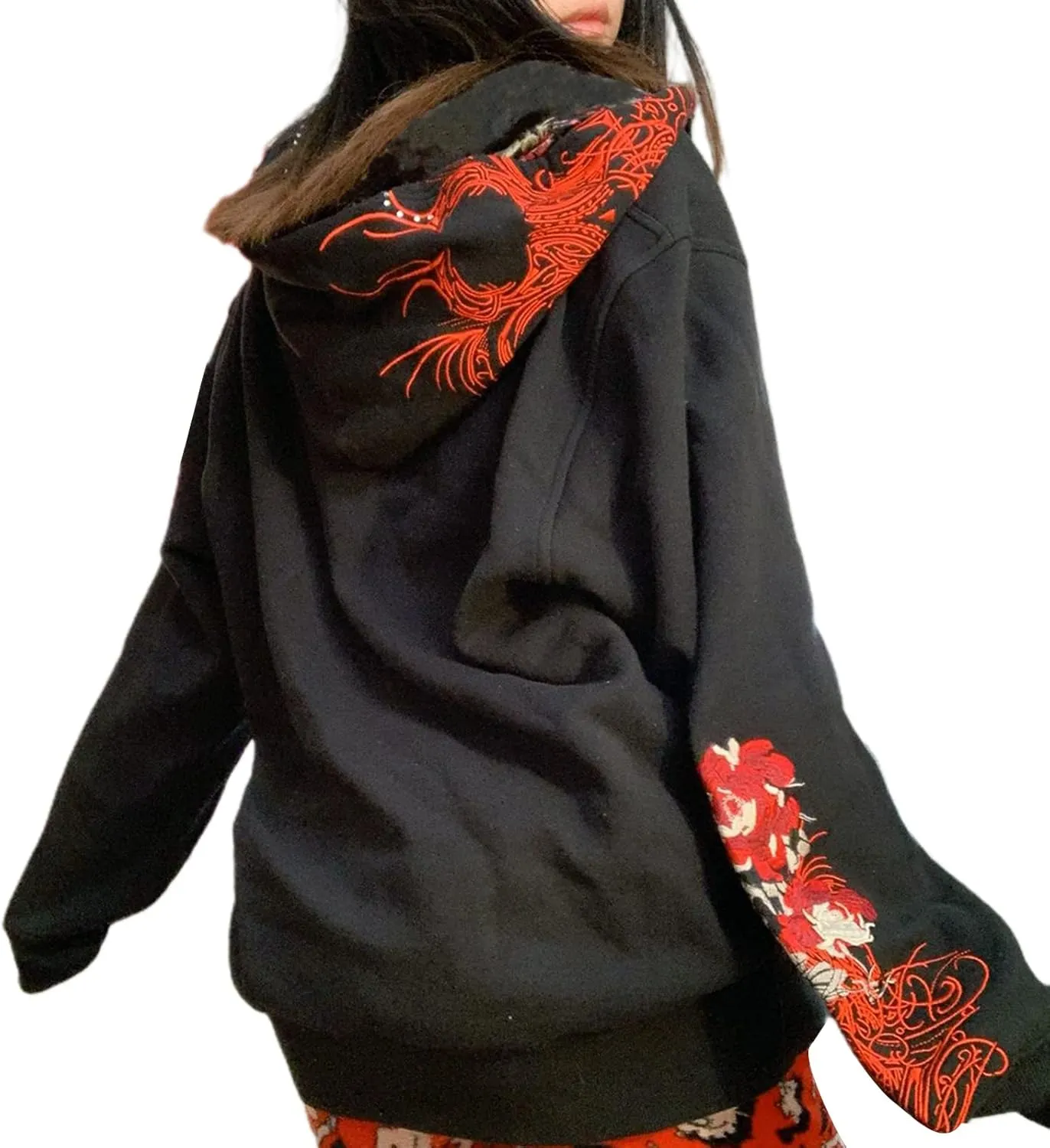 Women Zip Up Hoodie Y2k Vintage Skeleton Graphic Oversized Hooded Sweatshirt Aesthetic Jacket Grunge Clothes