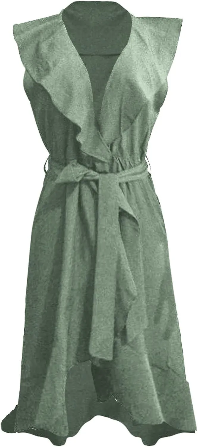 Women's 2025 Summer Lacing Wrap Maxi Dress Casual Boho Deep V Neck Short Sleeve Ruffle Hem Split Beach Long Dresses