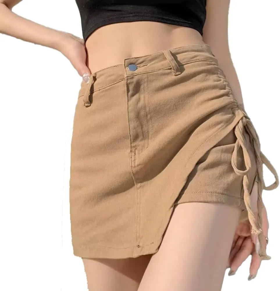 Women's Casual Denim Skirt with Drawstring Design,Plus Size Skirt US XS-4XL