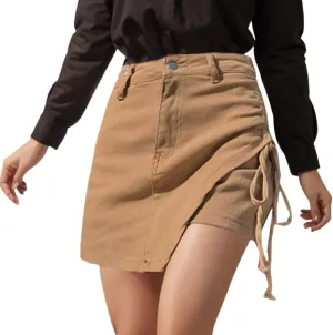 Women's Casual Denim Skirt with Drawstring Design,Plus Size Skirt US XS-4XL