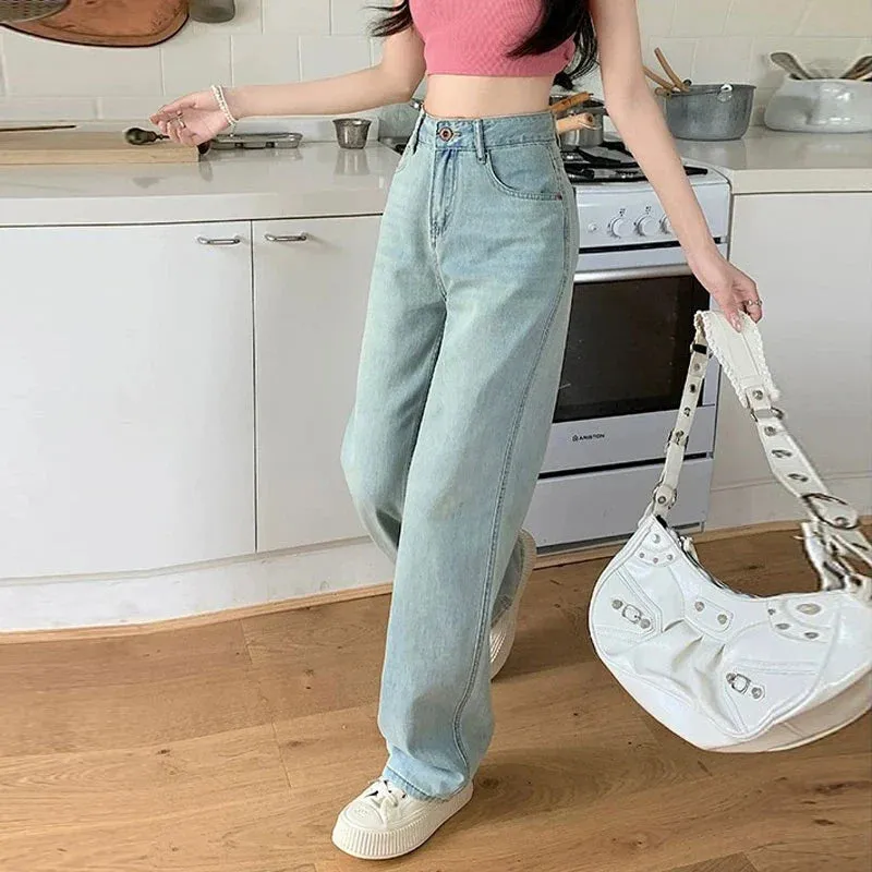 Women's High-Waisted Versatile Outwear Pear-Shaped Wide-Legged Trailing Long Jeans