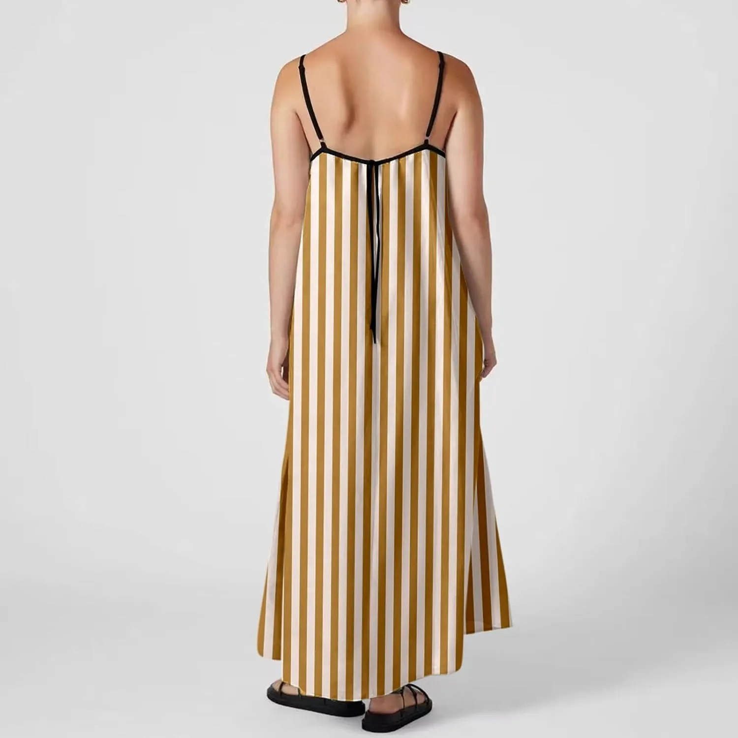Womens Linen Maxi Dress Contrast Trim Spaghetti Straps Summer Outfits Travel Vacation Sleeveless Long Dresses