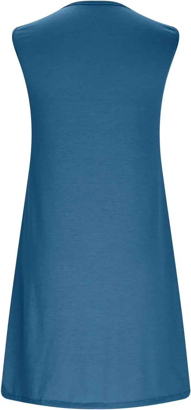 Womens Mini Dress Hallow Out Sleeveless Tank Dress Solid Color Boho Summer Dresses Beach Vacation Sundress