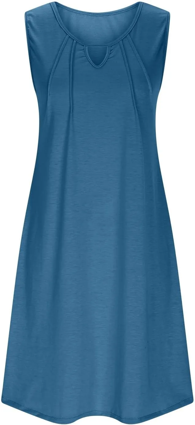 Womens Mini Dress Hallow Out Sleeveless Tank Dress Solid Color Boho Summer Dresses Beach Vacation Sundress