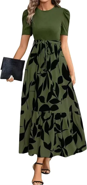 Women's Ruffle Short Sleeve Casual Maxi Dress Summer 2025 Dresses with Pockets Floral Printed Long Flowy Dresses