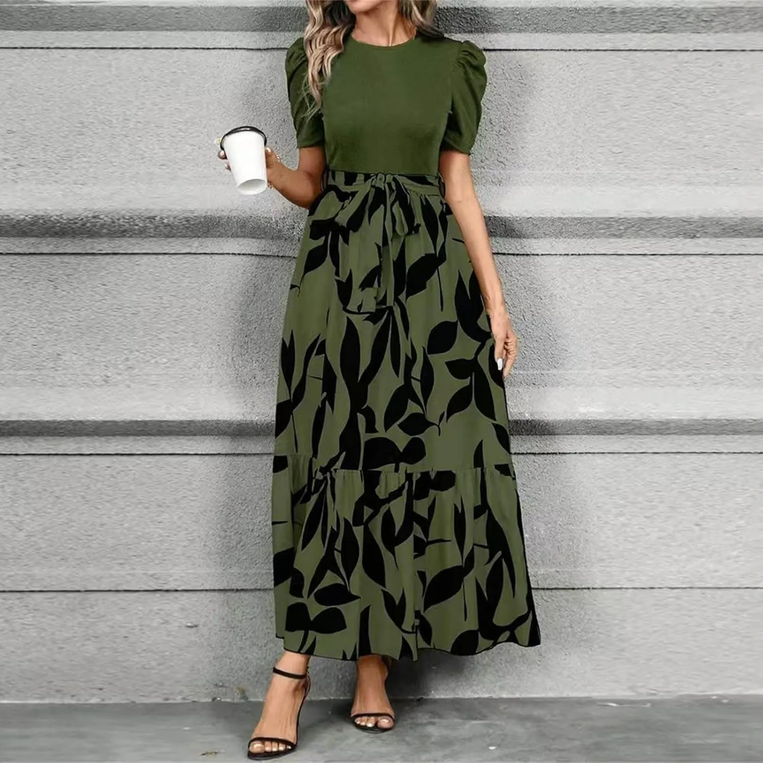 Women's Ruffle Short Sleeve Casual Maxi Dress Summer 2025 Dresses with Pockets Floral Printed Long Flowy Dresses