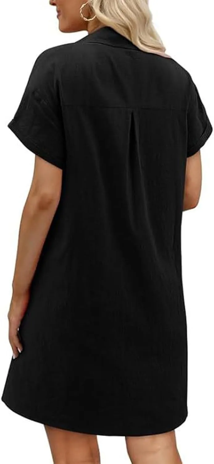Womens Shirt Dress Summer Casual Short Sleeve Button Down Mini Dress Beach Vacation Dresses with Pockets