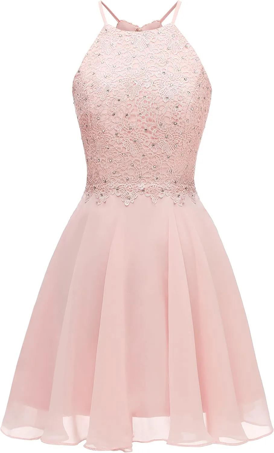 Women's Short Lace Homecoming Dress Knee Length Halter Prom Dresses for Teens Graduation Party Gown