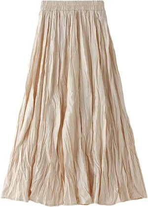 Women's Skirt Pleated Elastic High Waist Winter Layered A Line Midi Skirts