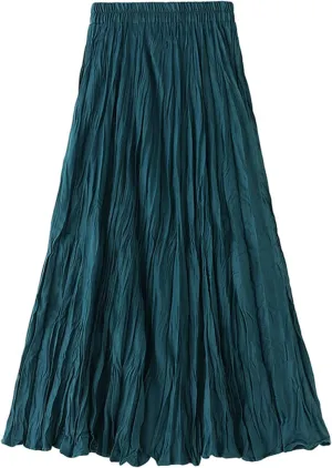 Women's Skirt Pleated Elastic High Waist Winter Layered A Line Midi Skirts