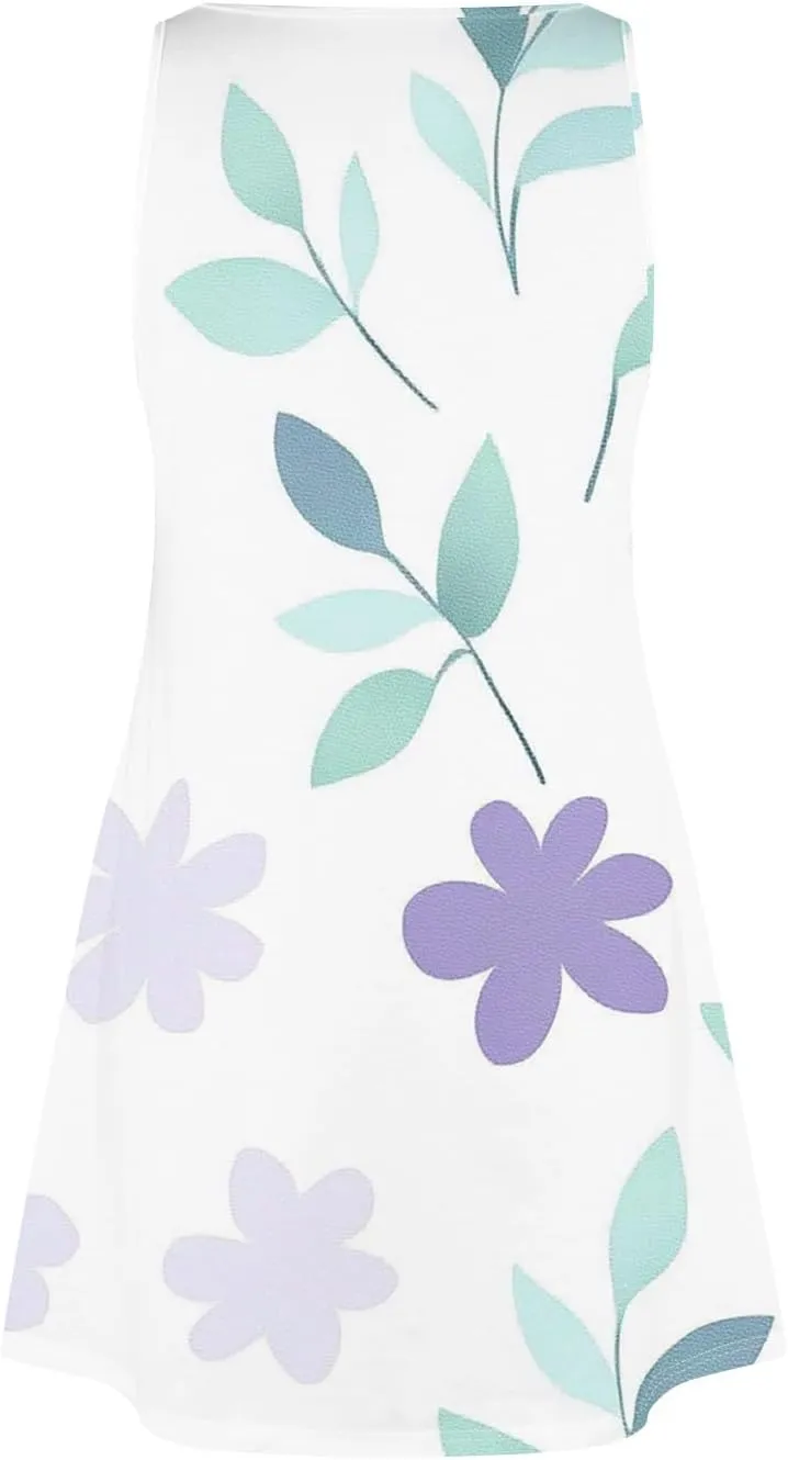 Women's Sleeveless Floral Print Summer Dress Casual Loose Fit V-Neck Beach Summer with Pattern
