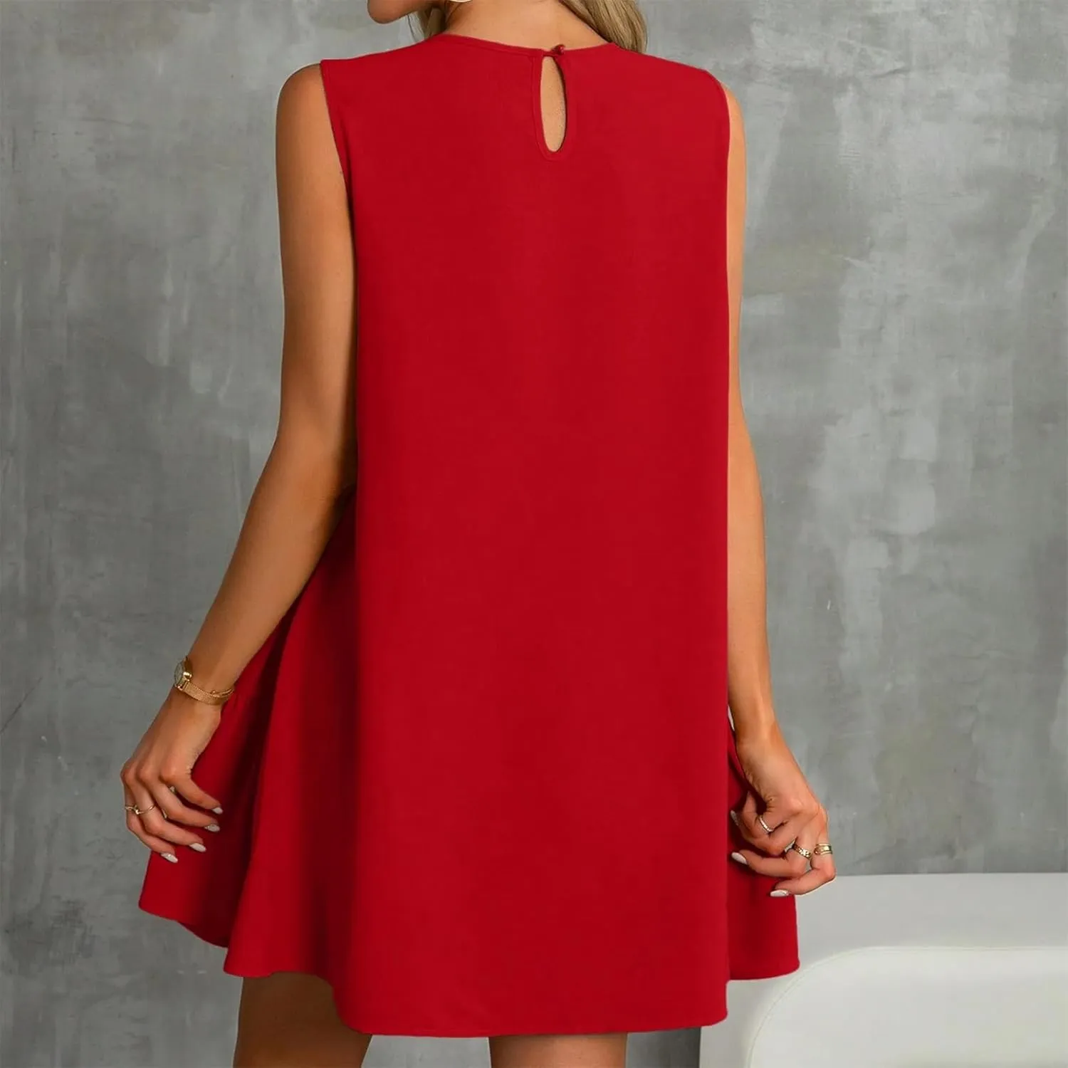 Women's Summer Dresses 2025 Round Neck Ruffle Sleeveless Tank Dress Casual A-Line Sundresses Beach Vacation Clothes