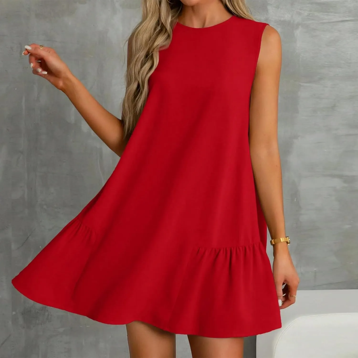 Women's Summer Dresses 2025 Round Neck Ruffle Sleeveless Tank Dress Casual A-Line Sundresses Beach Vacation Clothes