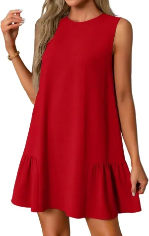 Women's Summer Dresses 2025 Round Neck Ruffle Sleeveless Tank Dress Casual A-Line Sundresses Beach Vacation Clothes