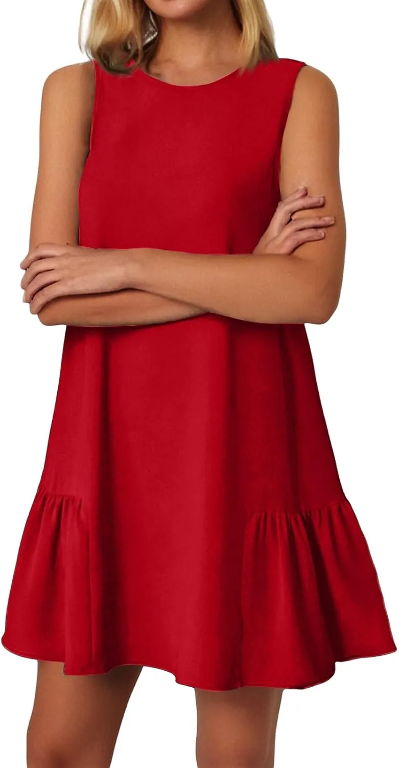 Women's Summer Dresses 2025 Round Neck Ruffle Sleeveless Tank Dress Casual A-Line Sundresses Beach Vacation Clothes