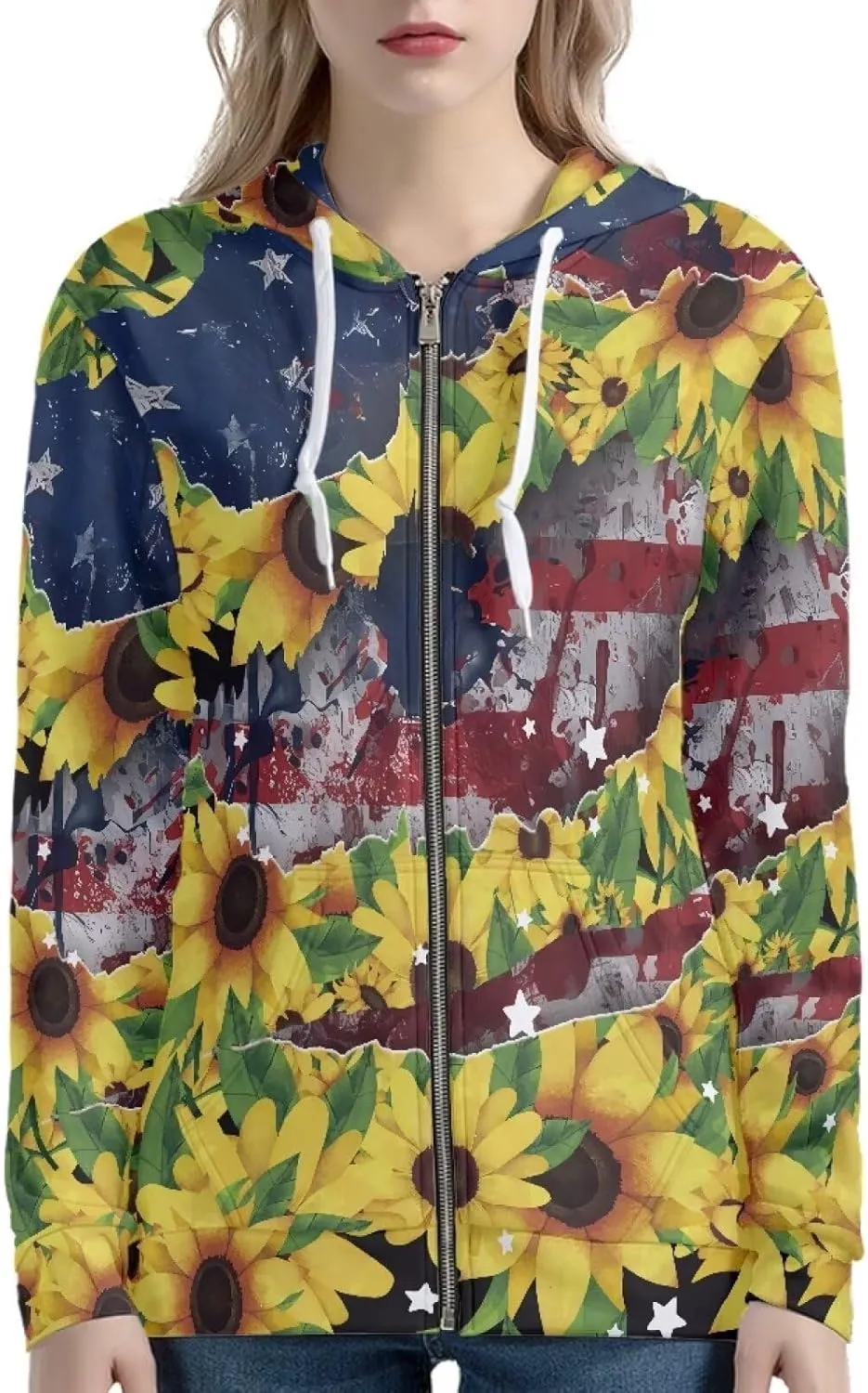 Womens Zip Up Hoodie Oversized Drawstring Jacket Long Sleeve Lightweight Fall Sweatshirt with Pockets