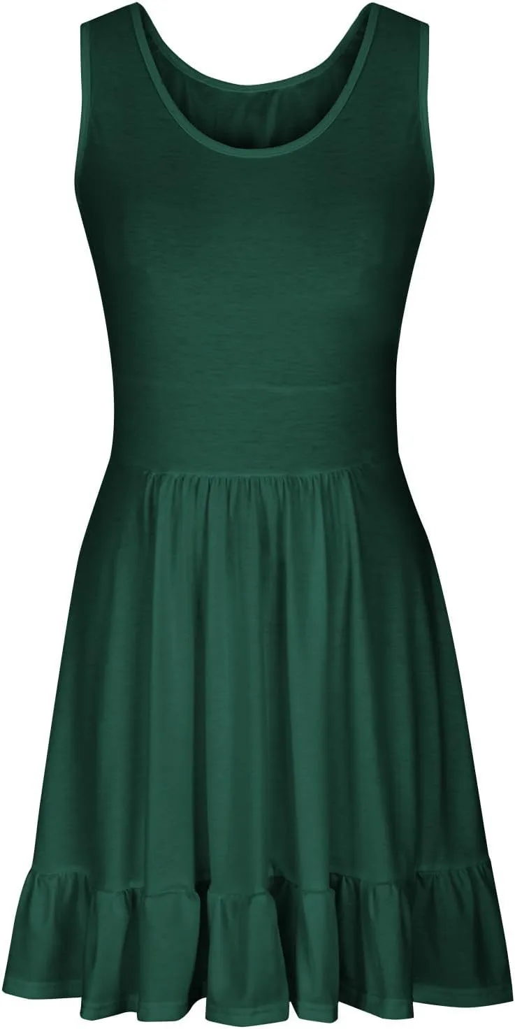 XUNRYAN 2024 Summer Tank Dresses Women Casual Mini Dress Sleeveless Tiered Ruffle Sundress Trendy Beach Vacation Outfit