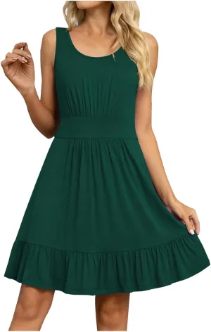 XUNRYAN 2024 Summer Tank Dresses Women Casual Mini Dress Sleeveless Tiered Ruffle Sundress Trendy Beach Vacation Outfit