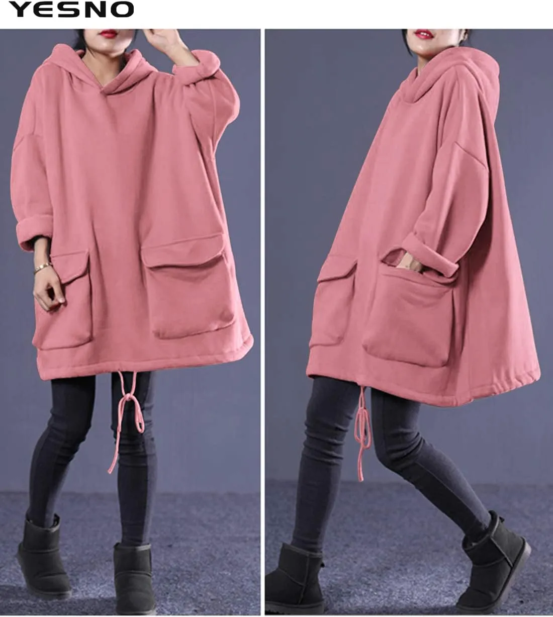 YESNO WZF Women Casual Fleece Pullover Hoodies Plus Size Active Jacket/Large Pockets