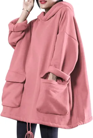 YESNO WZF Women Casual Fleece Pullover Hoodies Plus Size Active Jacket/Large Pockets