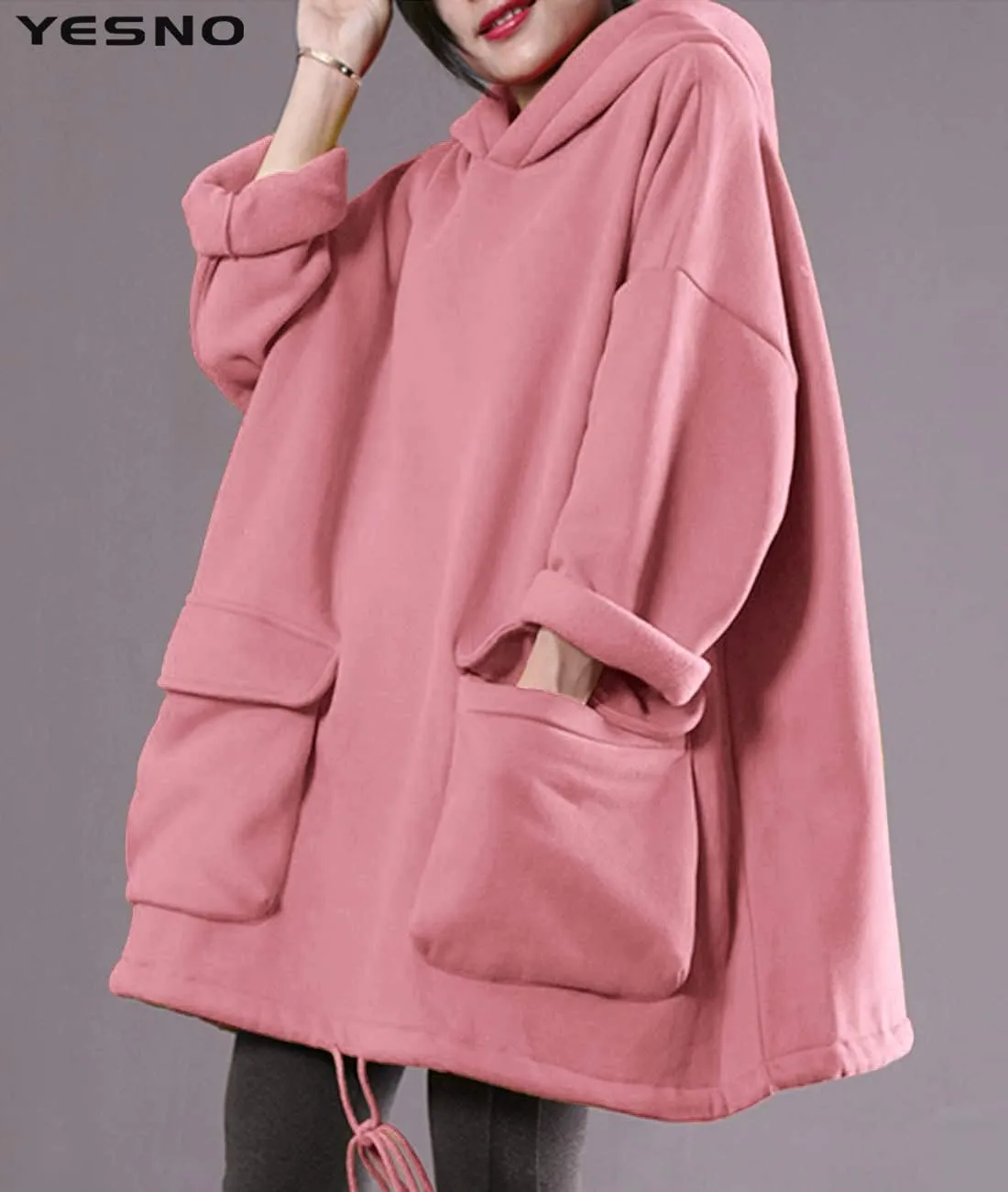 YESNO WZF Women Casual Fleece Pullover Hoodies Plus Size Active Jacket/Large Pockets