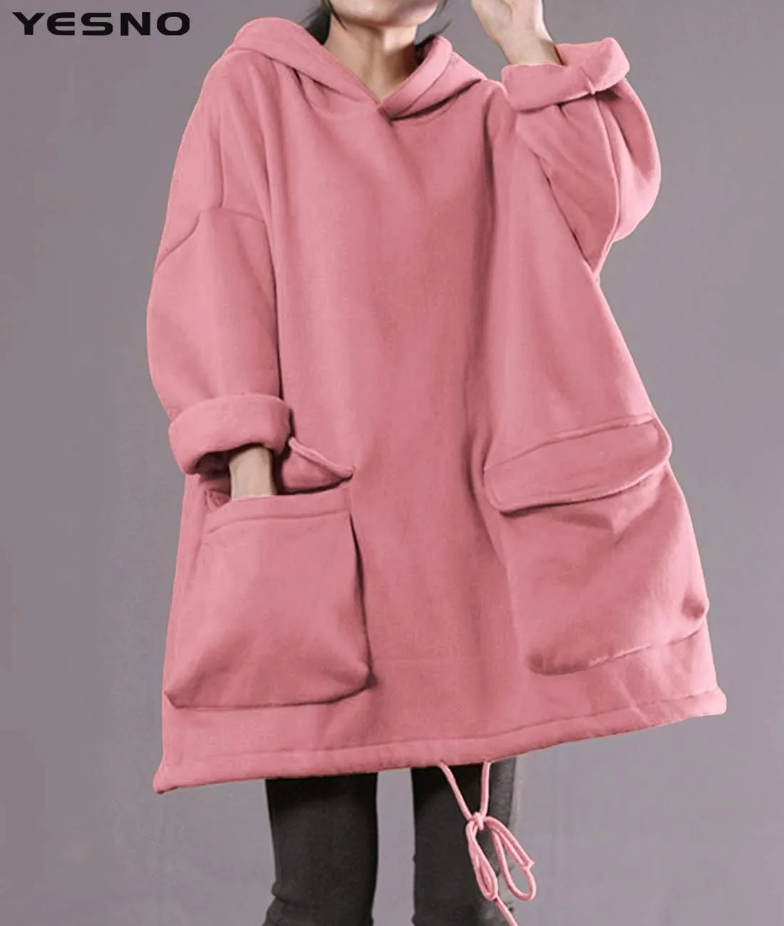 YESNO WZF Women Casual Fleece Pullover Hoodies Plus Size Active Jacket/Large Pockets