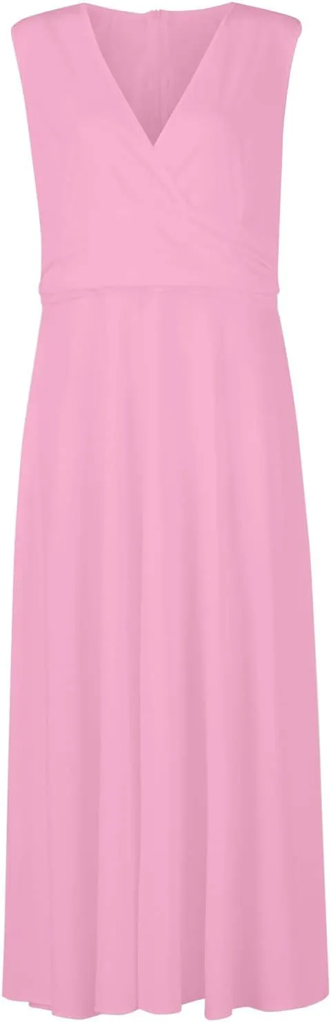 Yesunpxs Summer Dresses for Women 2024 Flowy Ruched Wrap V Neck Beach Dresses Sleeveless Printed Maxi Dress Boho Sundresses