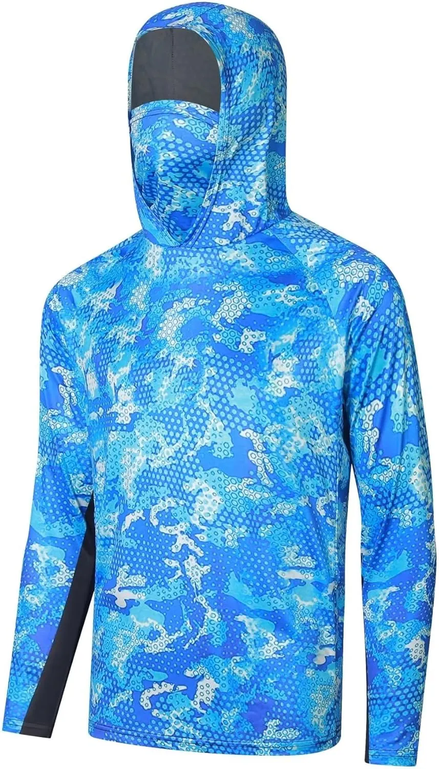 YIBIMOTTO Plus Size Athletic Hoodies for Men UPF 50  Sun Shirt with Mask Long Sleeve Fishing Shirt Sports Shirt Big and Short