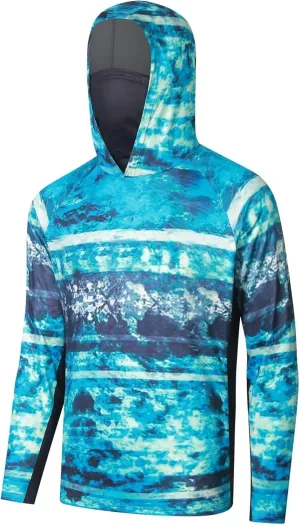 YIBIMOTTO Plus Size Athletic Hoodies for Men UPF 50  Sun Shirt with Mask Long Sleeve Fishing Shirt Sports Shirt Big and Short