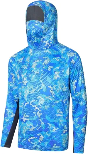 YIBIMOTTO Plus Size Athletic Hoodies for Men UPF 50  Sun Shirt with Mask Long Sleeve Fishing Shirt Sports Shirt Big and Short