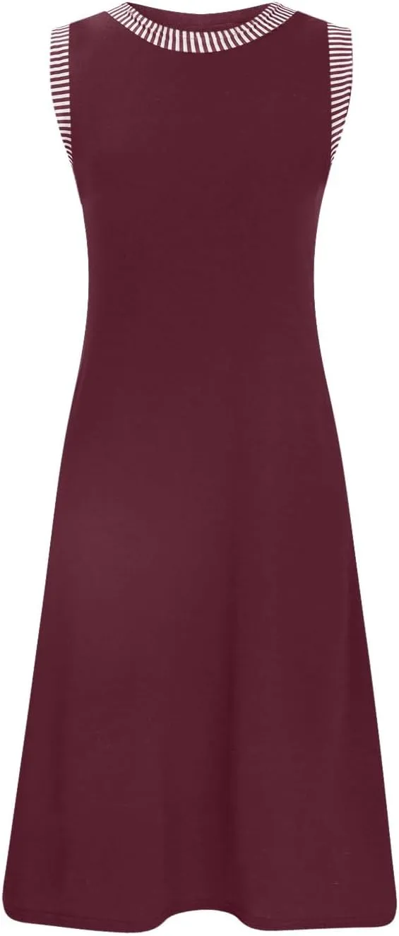 YRAETENM Summer Dresses for Women Casual Crewneck Beach Sundress Vacation Sleeveless Tank Dress Loose Coverup Mini Dresses