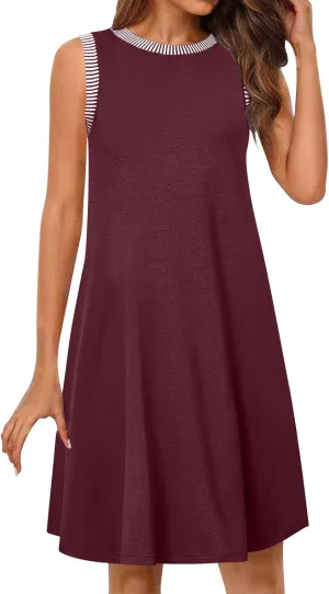 YRAETENM Summer Dresses for Women Casual Crewneck Beach Sundress Vacation Sleeveless Tank Dress Loose Coverup Mini Dresses