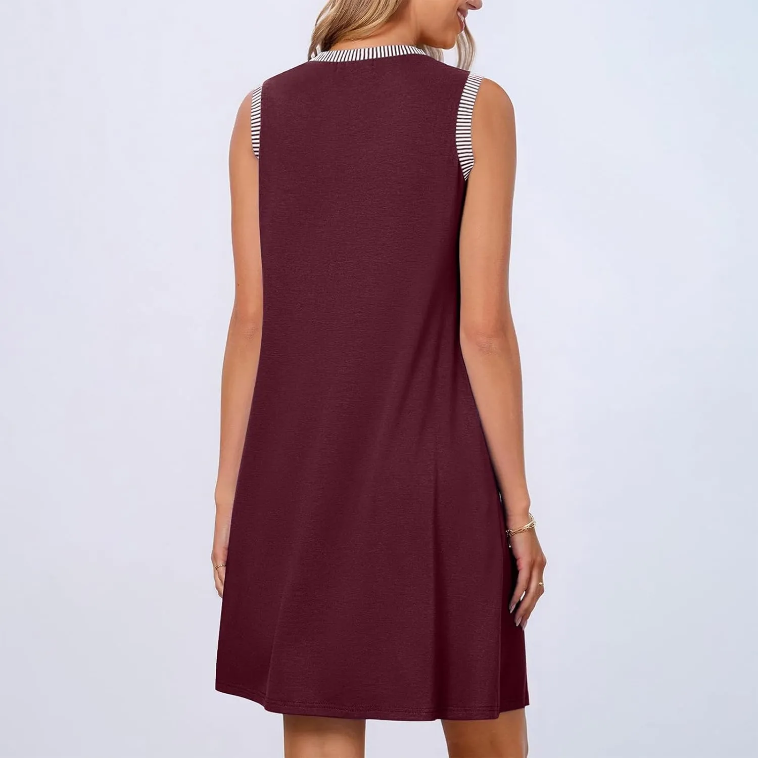 YRAETENM Summer Dresses for Women Casual Crewneck Beach Sundress Vacation Sleeveless Tank Dress Loose Coverup Mini Dresses