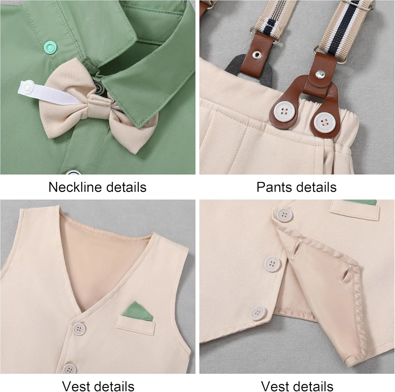 YUEMION Toddler Baby Boy Clothes Suits Gentleman Dress Shirt Bowtie Vest Suspender Pants Boy Formal Wedding Outfits Set 1-5T