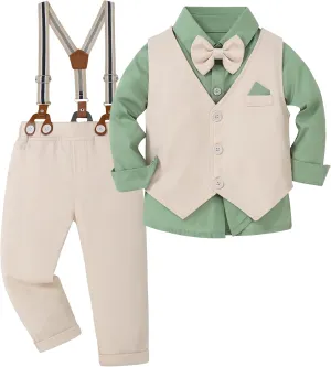 YUEMION Toddler Baby Boy Clothes Suits Gentleman Dress Shirt Bowtie Vest Suspender Pants Boy Formal Wedding Outfits Set 1-5T