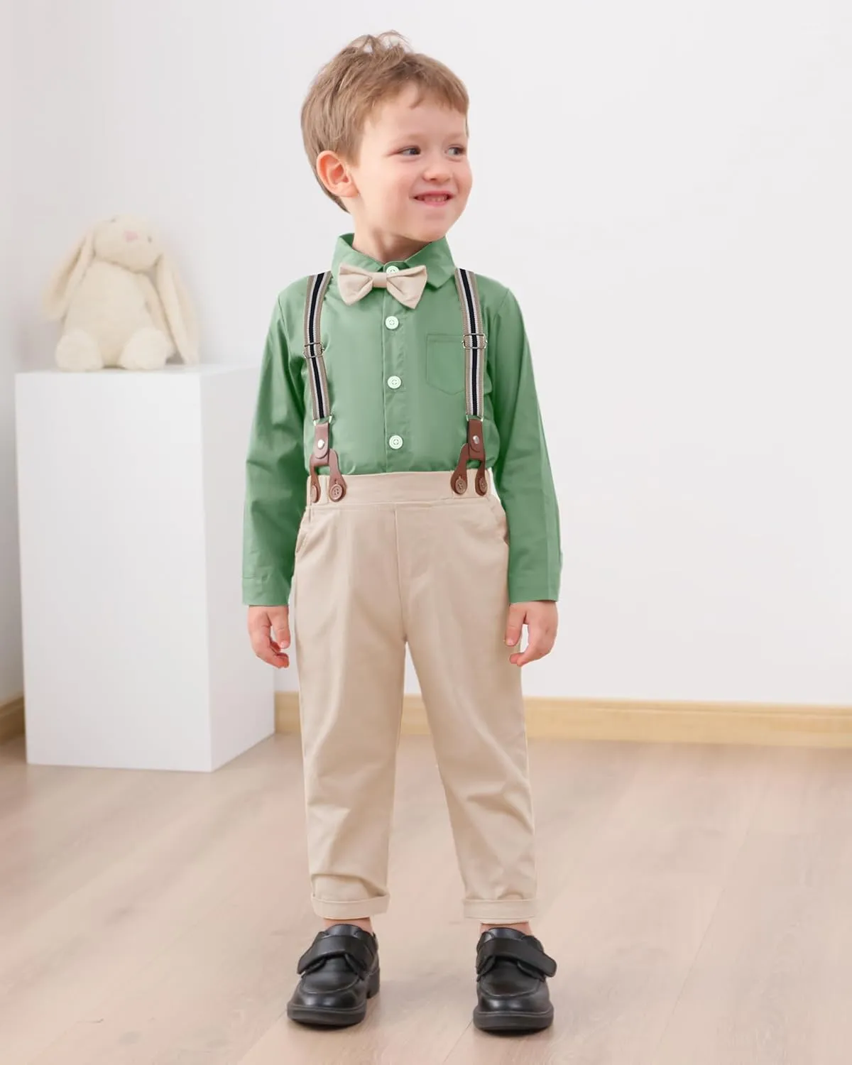 YUEMION Toddler Baby Boy Clothes Suits Gentleman Dress Shirt Bowtie Vest Suspender Pants Boy Formal Wedding Outfits Set 1-5T
