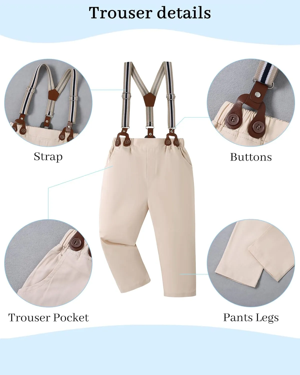 YUEMION Toddler Baby Boy Clothes Suits Gentleman Dress Shirt Bowtie Vest Suspender Pants Boy Formal Wedding Outfits Set 1-5T
