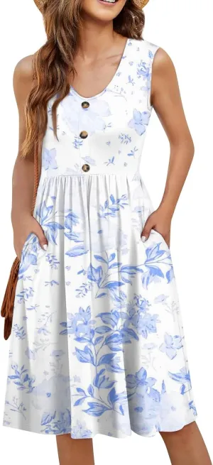 YUTANRAL Summer Dresses for Women 2025 Trendy Button Down V Neck Sleeveless Casual Loose Midi Tank Dress Resort Wear
