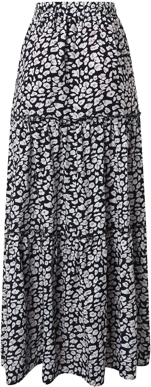 ZYXTIM Women's 2025 Boho Skirt E Elastic High Waist Pleated A-Line Flowy Swing Dresses Print Casual Summer Beach Long Skirts