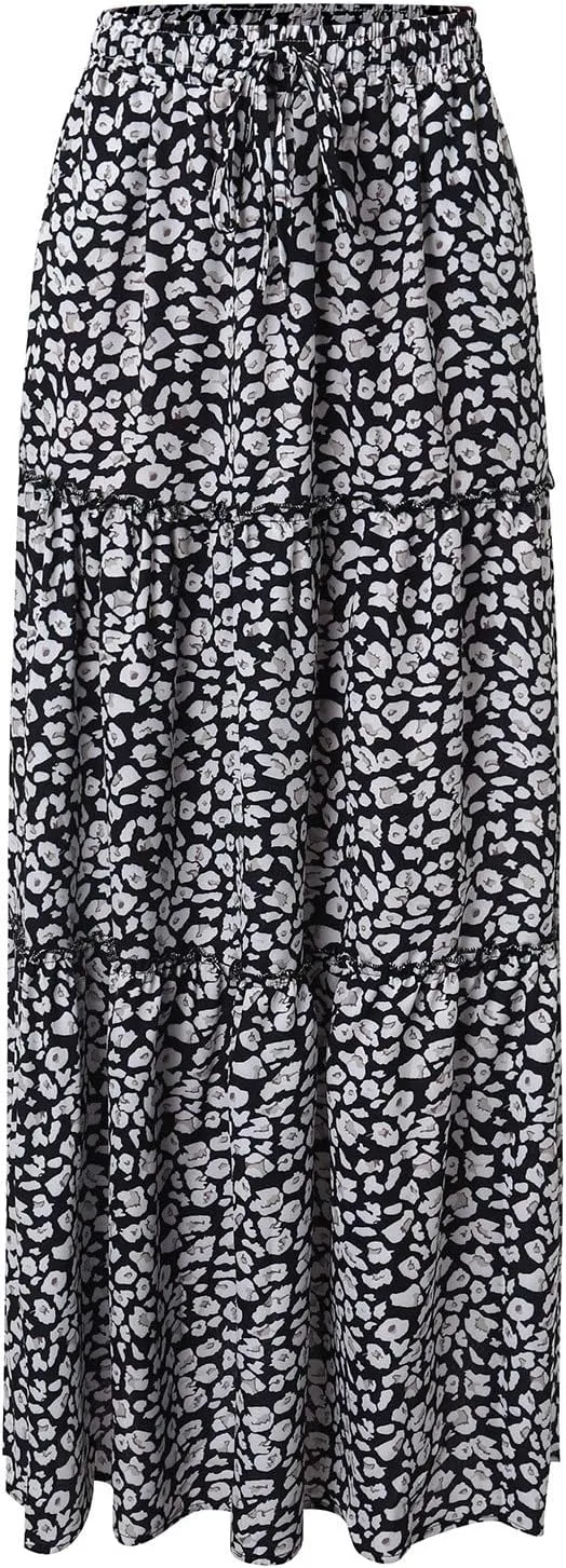 ZYXTIM Women's 2025 Boho Skirt E Elastic High Waist Pleated A-Line Flowy Swing Dresses Print Casual Summer Beach Long Skirts